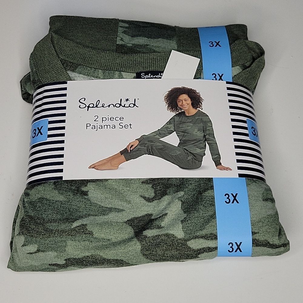 $79 NEW 3X SPLENDID SOFT COZY PAJAMAS GREEN CAMO CAMOFLAGUE LOUNGE GIFT SET NWT